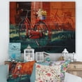 thumbnail image 1 of Designart 'Red VIntage Bicycle With Flowers Bucket' Vintage Print on Natural Pine Wood, 1 of 1