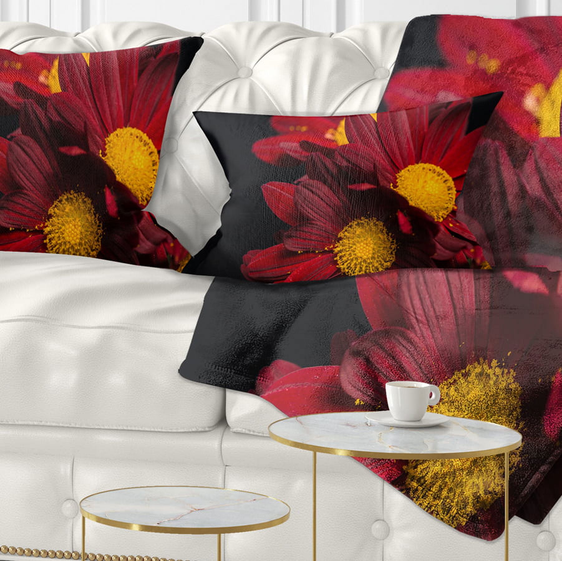 Designart Red Velvet Chrysanthemum Flowers - Floral Throw Pillow - 12x20