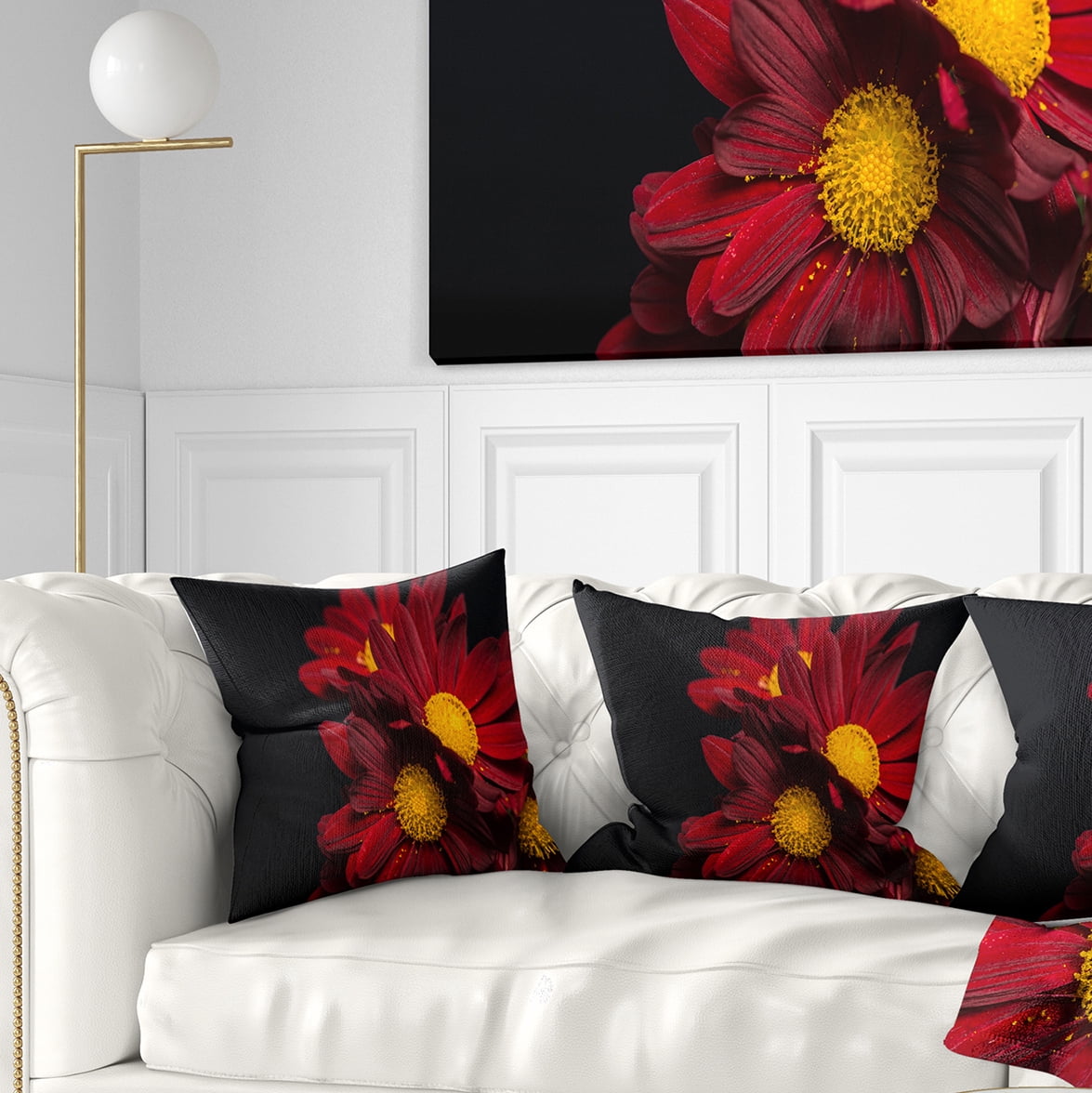 Designart Red Velvet Chrysanthemum Flowers - Floral Throw Pillow - 18x18