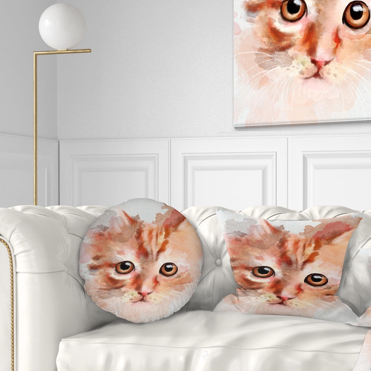 Designart Red Watercolor Kitten Sketch - Animal Throw Pillow - 12x20