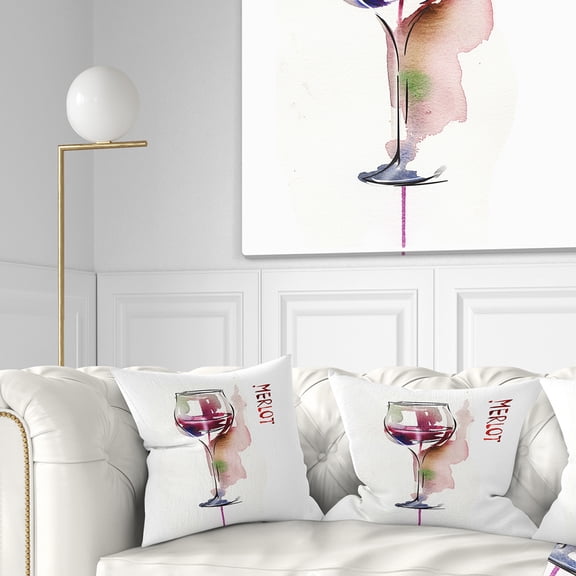 Designart Red Wine - Contemporary Throw Pillow - 16x16