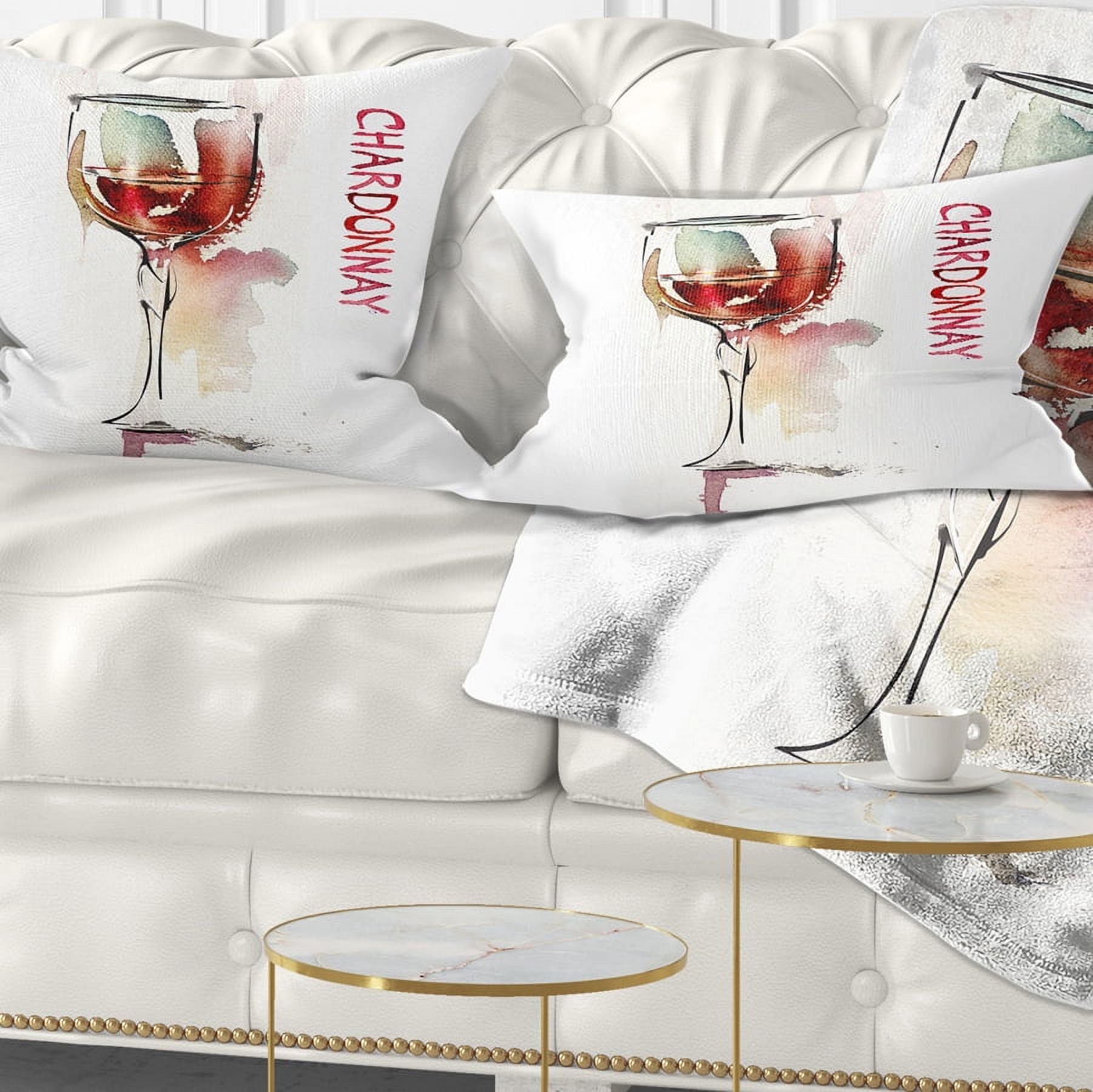 Designart Red Wine on White Background - Contemporary Throw Pillow - 12x20
