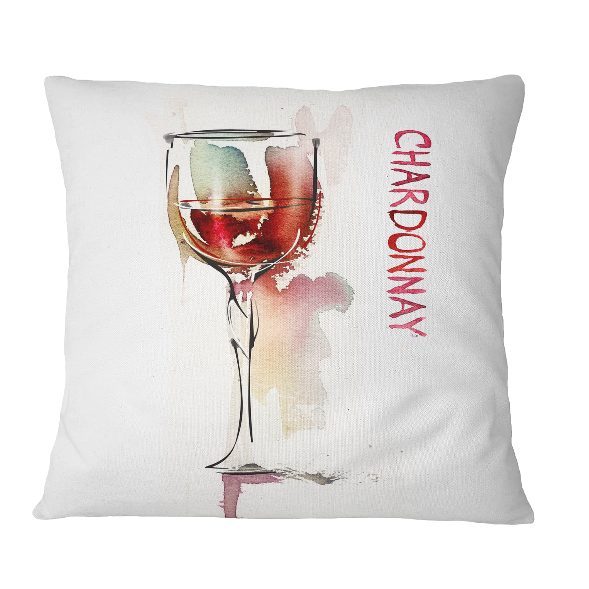 Designart Red Wine on White Background - Contemporary Throw Pillow - 16x16