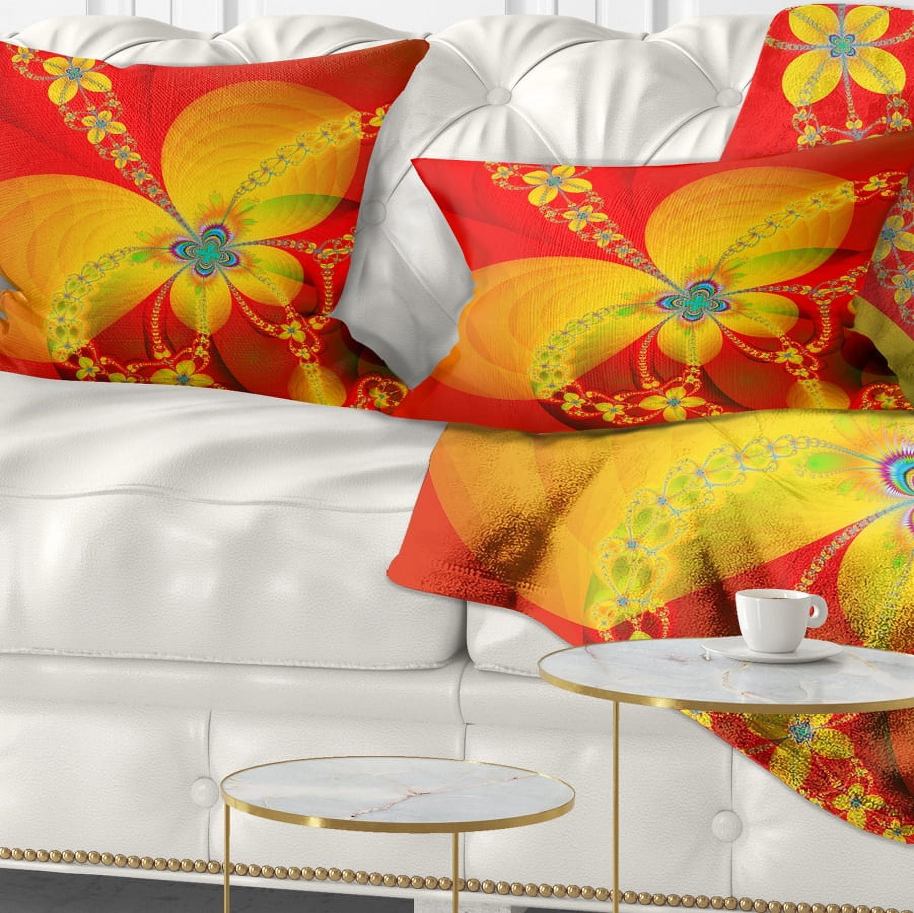 Designart Red Yellow Colorful Fractal Pattern - Floral Throw Pillow - 12x20