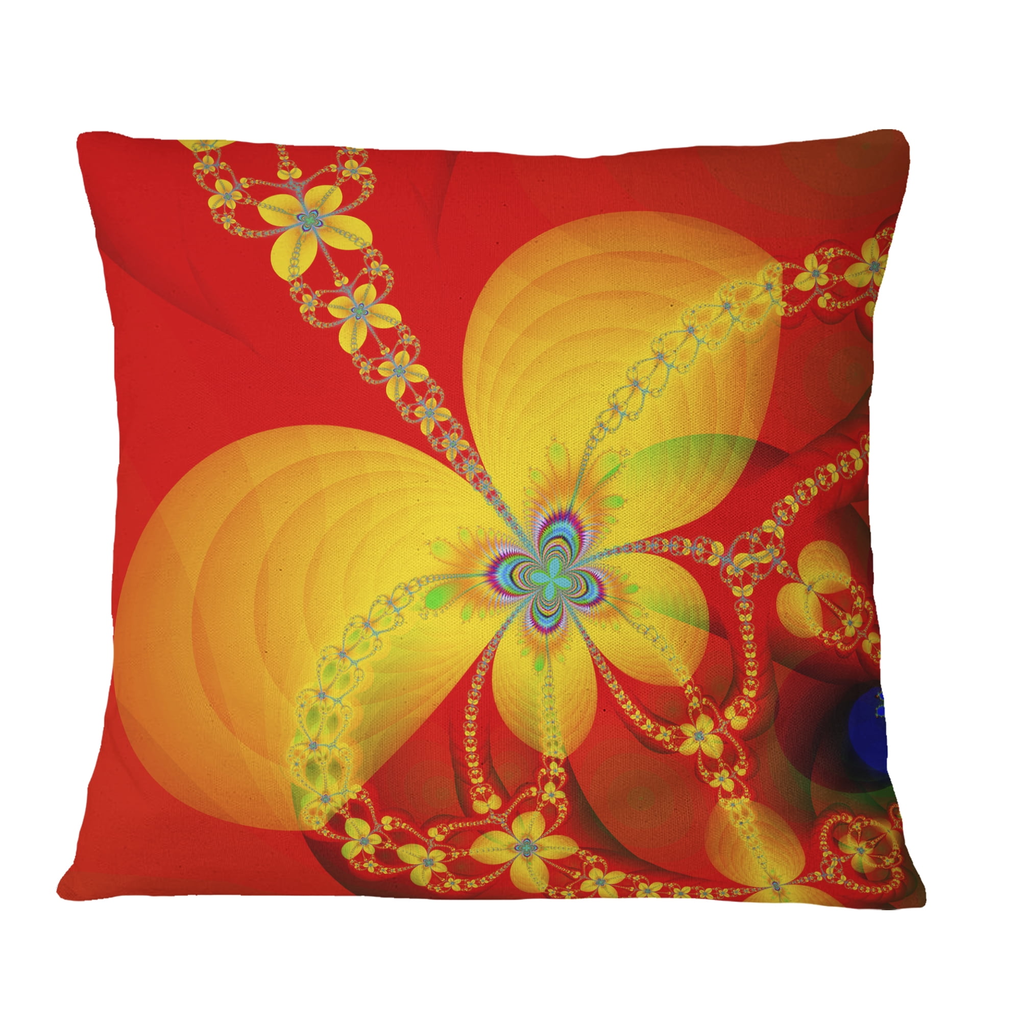 Designart Red Yellow Colorful Fractal Pattern - Floral Throw Pillow - 16x16