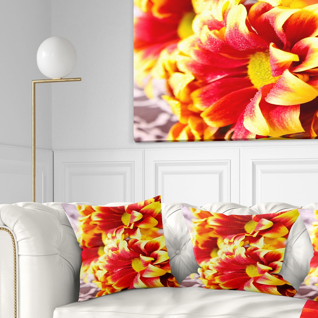 Designart Red Yellow Flower Background Photo - Floral Throw Pillow - 18x18