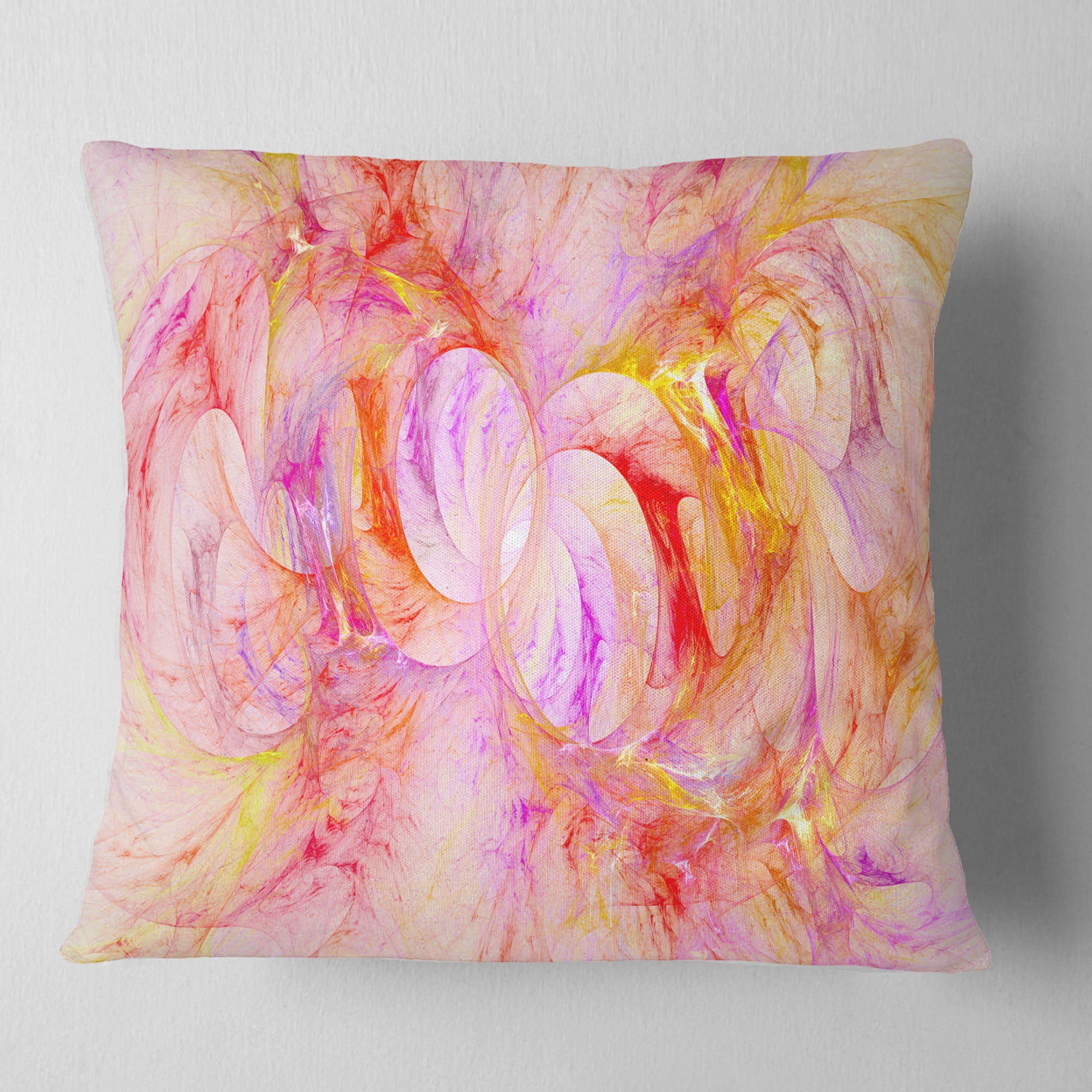 Designart Red Yellow Fractal Glass Texture - Abstract Throw Pillow - 16x16