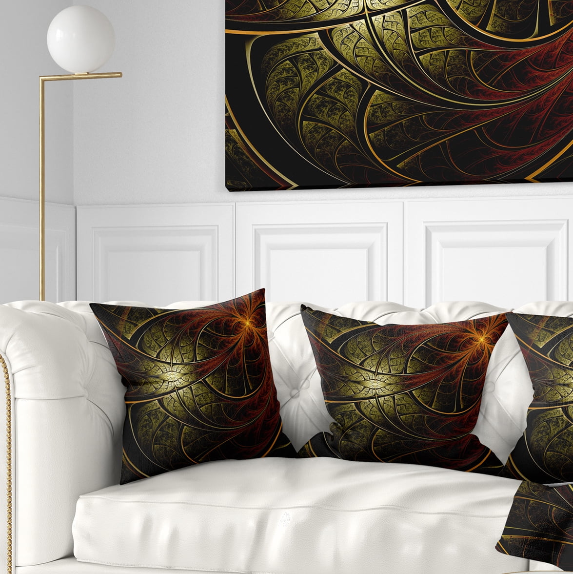 Designart Red Yellow Metallic Fabric Flower - Abstract Throw Pillow - 16x16