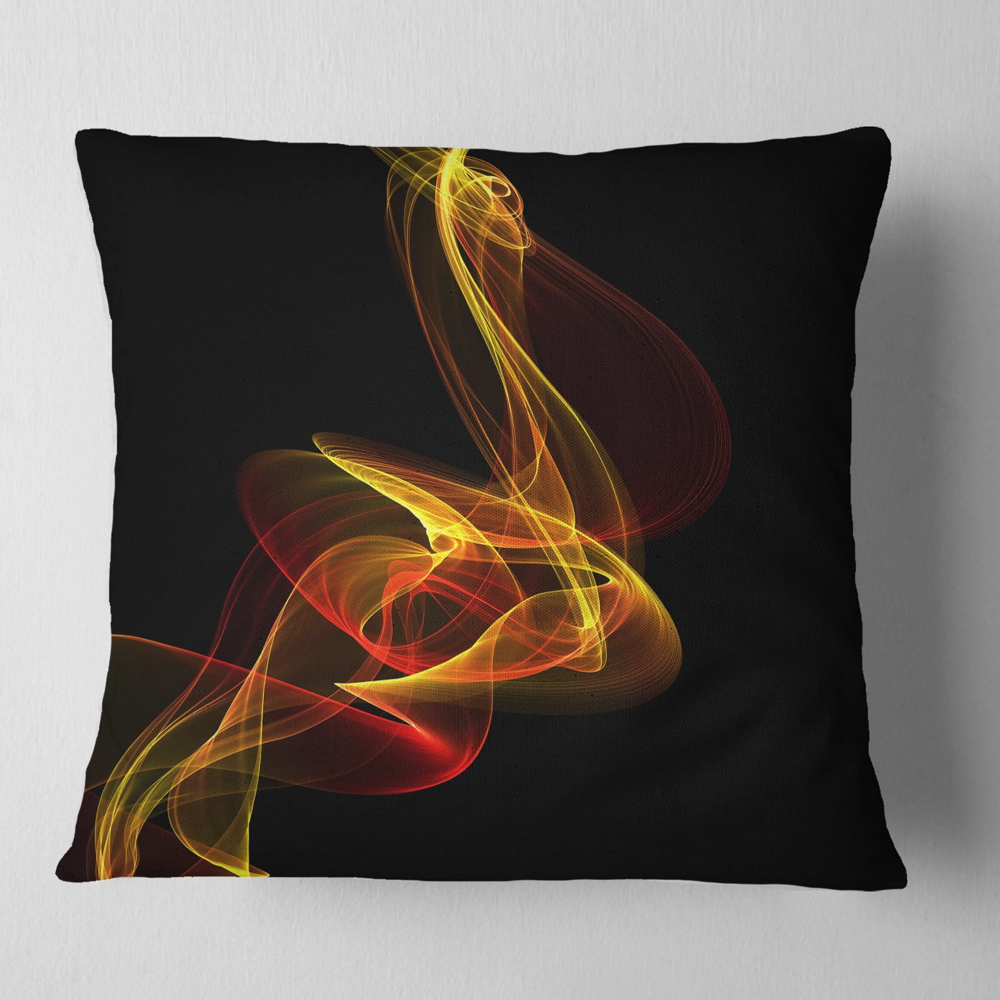 Designart Red Yellow Twisted Waves Fractal - Abstract Throw Pillow - 16x16