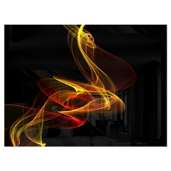 Designart 'Red Yellow Twisted Waves Fractal ' Large Abstract Metal Wall Art