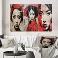 thumbnail image 1 of Designart "Red and Black Vintage Japanese Woman VI" Japon Woman Wall Art Set Of 3 - Red Woman Japon Gallery Set For Office Decor, 1 of 7