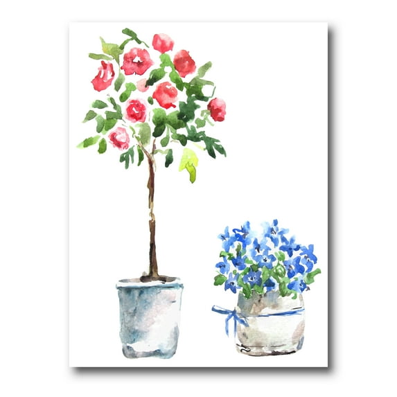 Designart ' Red and Blue Houseplants ' Traditional Canvas Wall Art Print