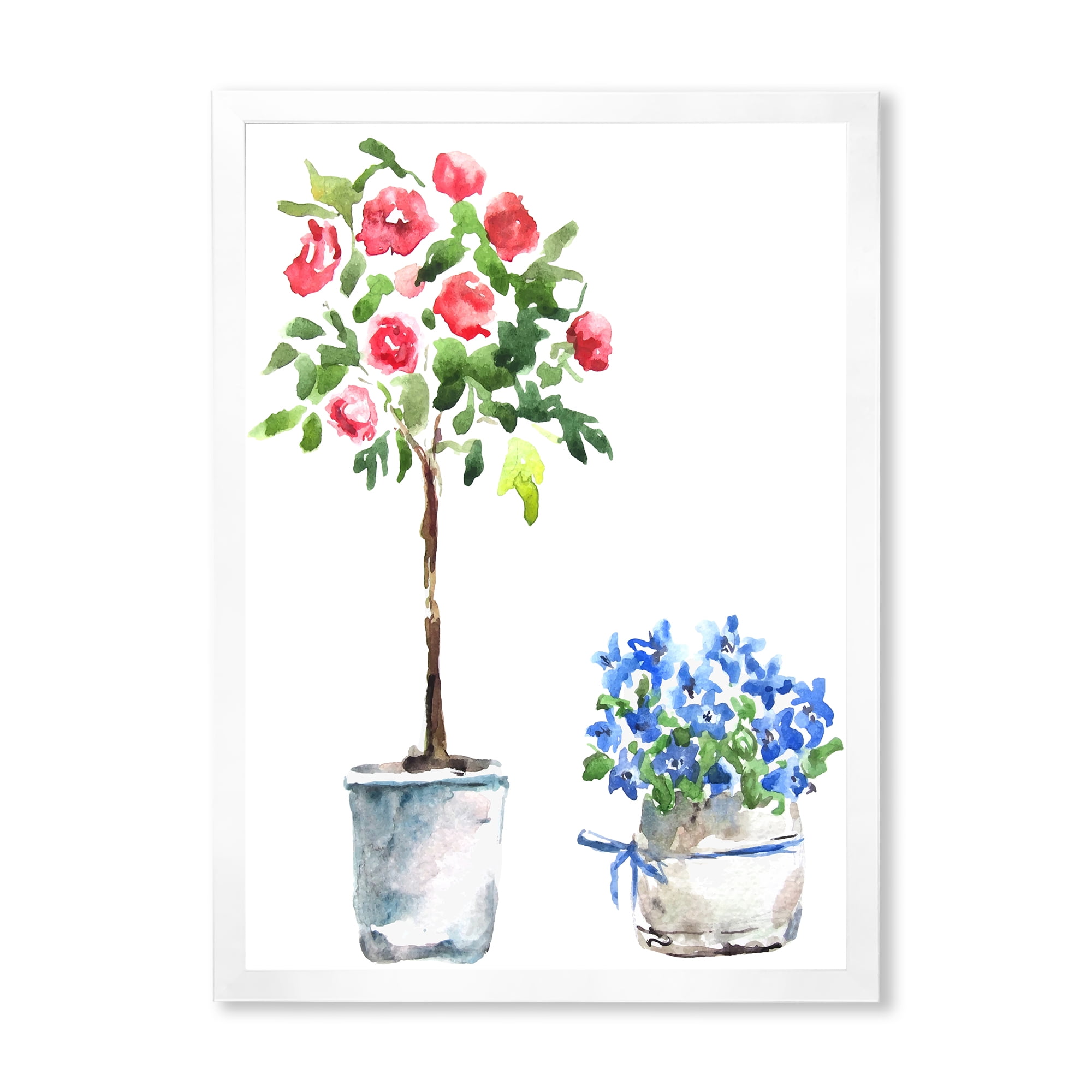 Designart 'Red and Blue Houseplants' Traditional Framed Art Print