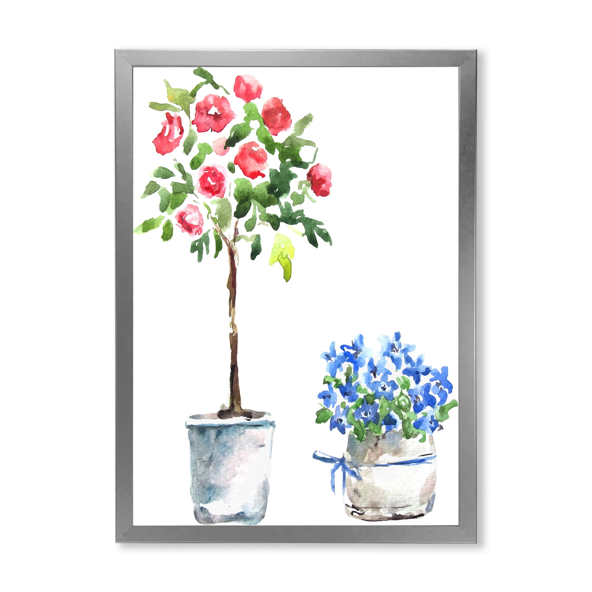 Designart 'Red and Blue Houseplants' Traditional Framed Art Print