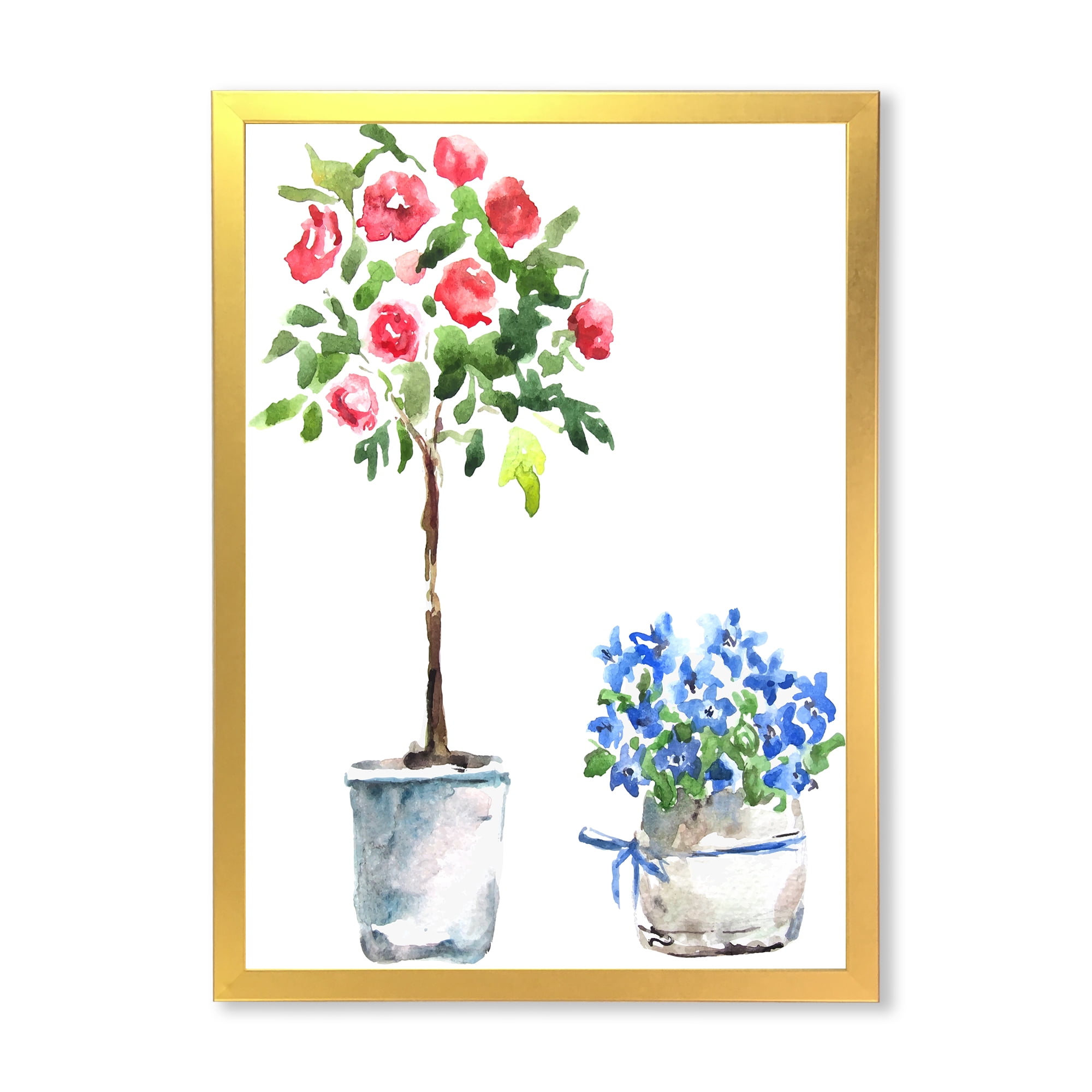 Designart 'Red and Blue Houseplants' Traditional Framed Art Print