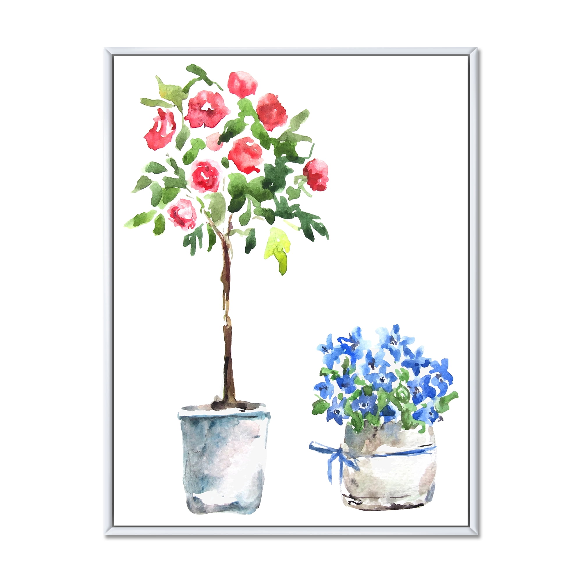Designart 'Red and Blue Houseplants' Traditional Framed Canvas Wall Art Print