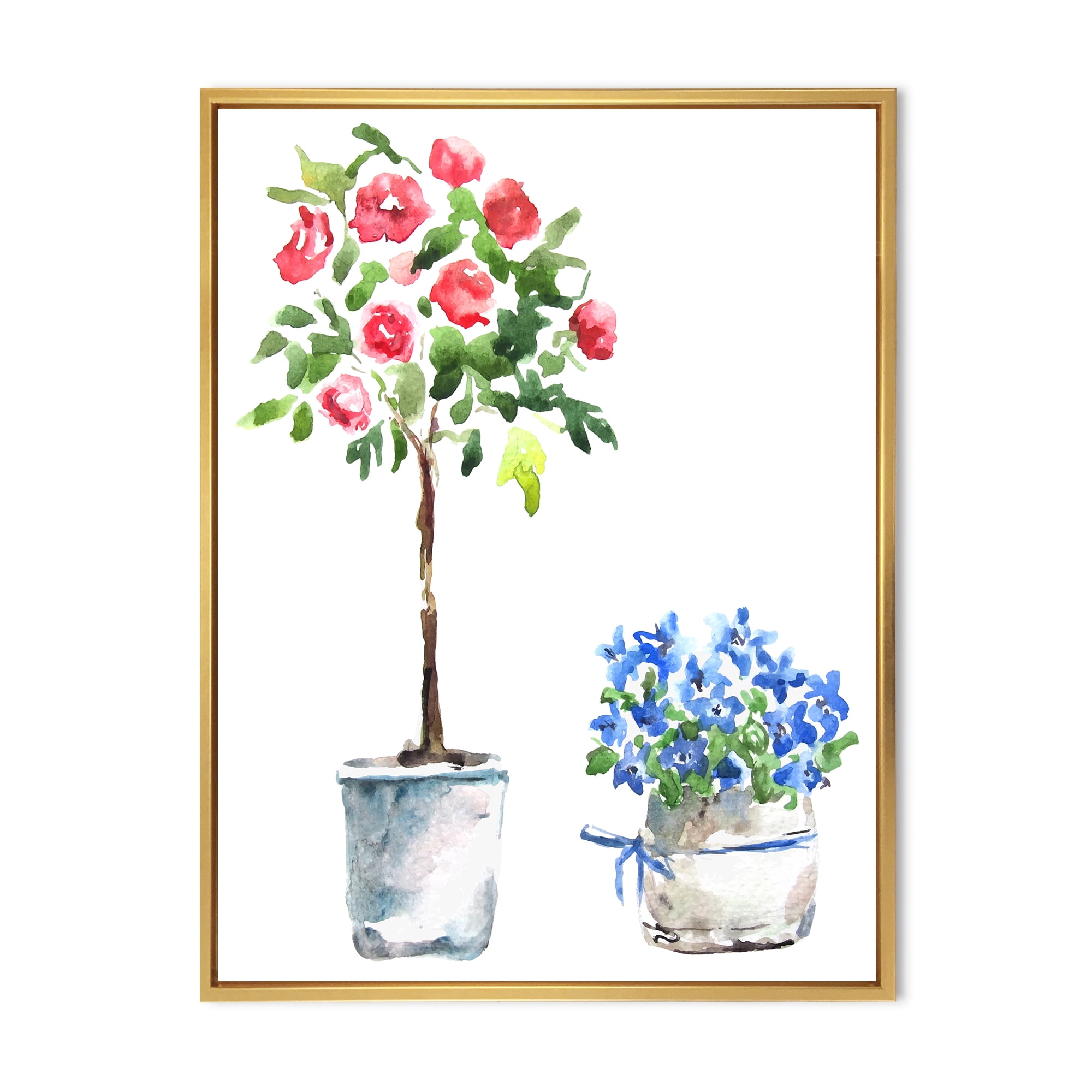 Designart 'Red and Blue Houseplants' Traditional Framed Canvas Wall Art Print