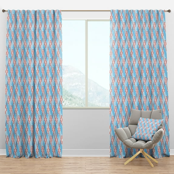 Designart 'Red and Blue Plaid' Mid-Century Modern Blackout Curtain Panel