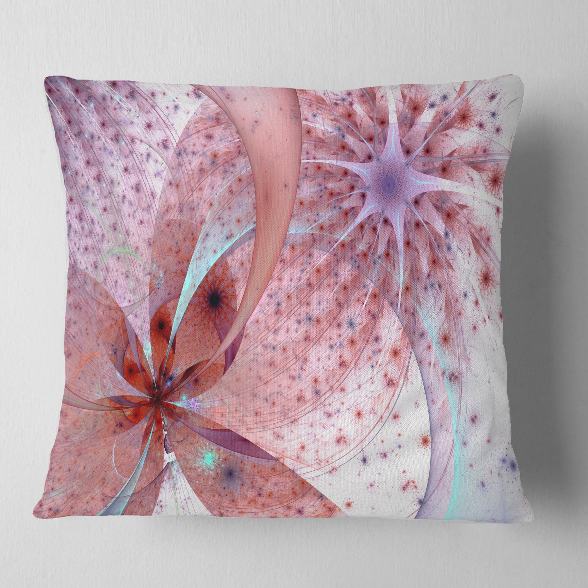 Designart Red and Blue Symmetrical Fractal Flower - Floral Throw Pillow - 18x18