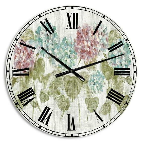 Designart 'Red and Blue Vibrant Hydrangea Flowers' Farmhouse Wall Clock