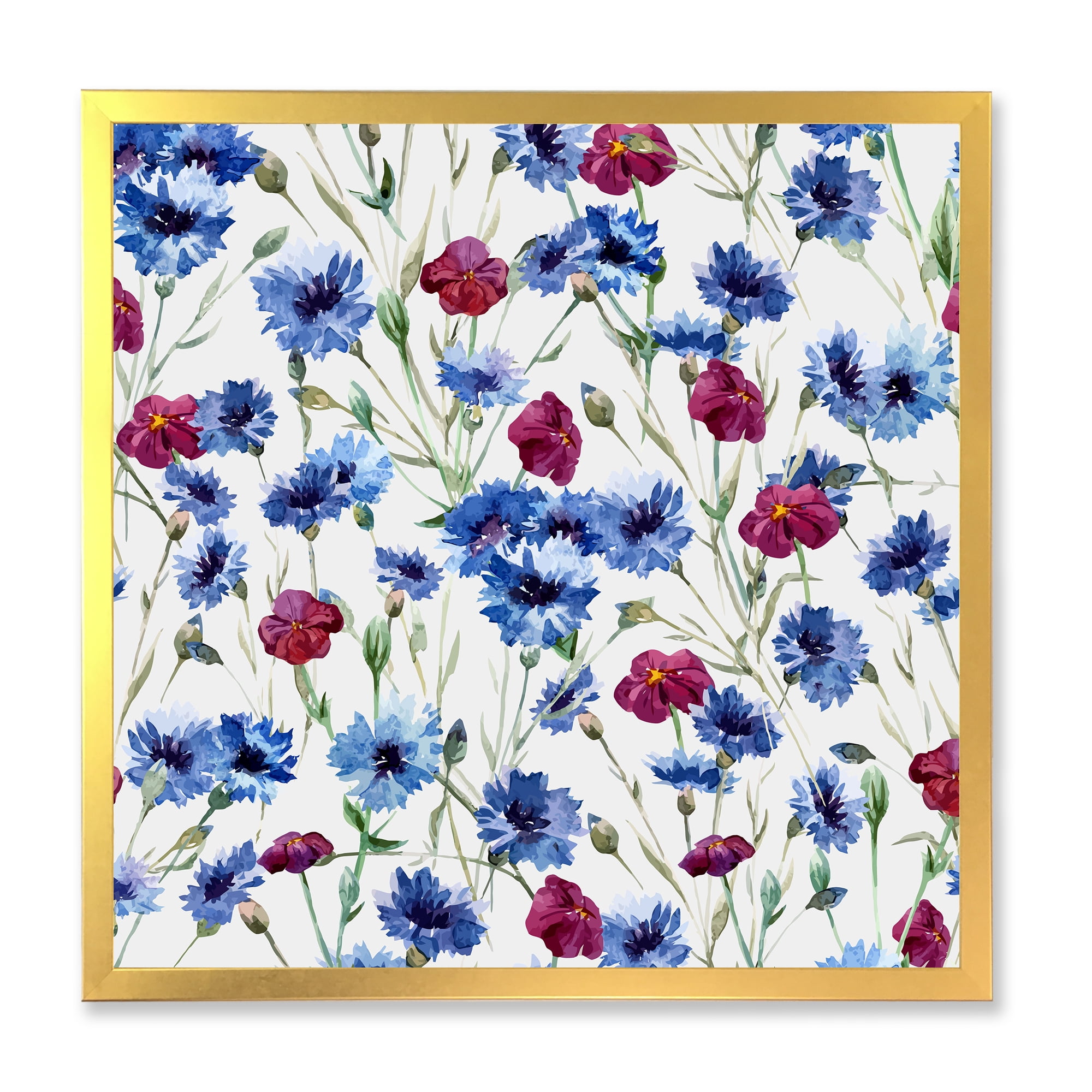 Designart 'Red and Blue Wildflowers' Traditional Framed Art Print