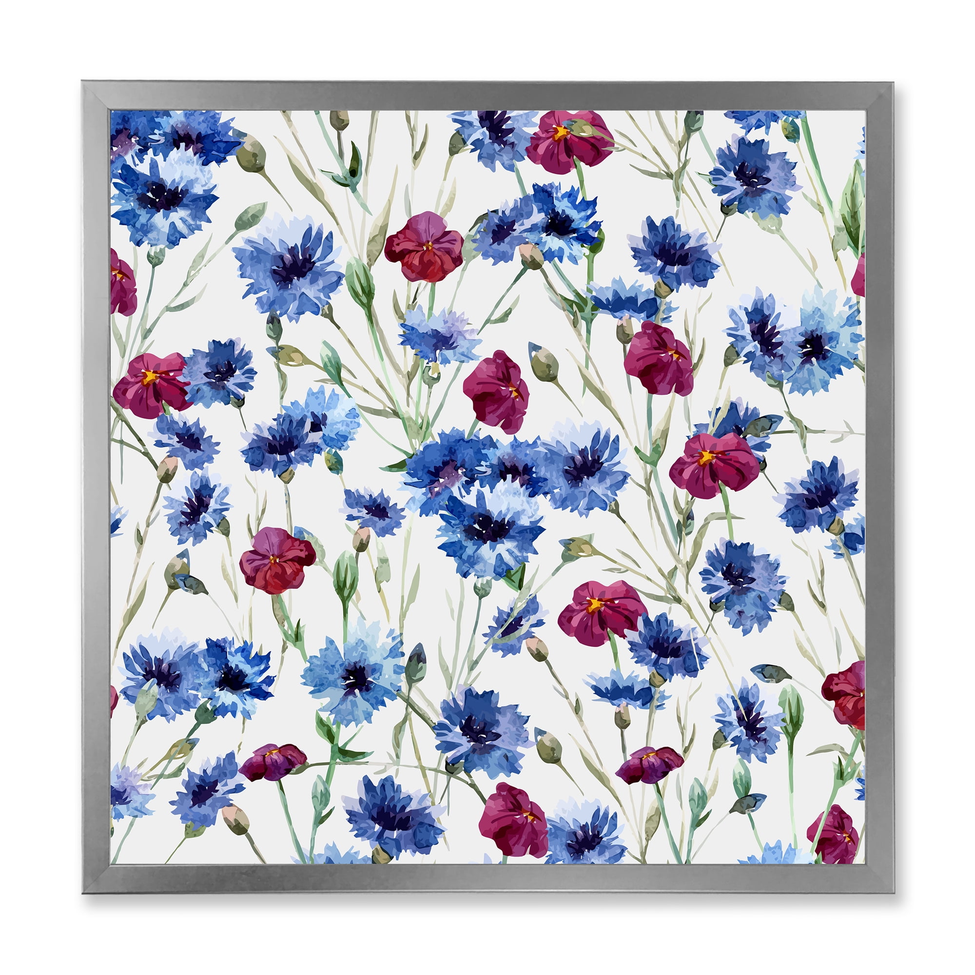 Designart 'Red and Blue Wildflowers' Traditional Framed Art Print