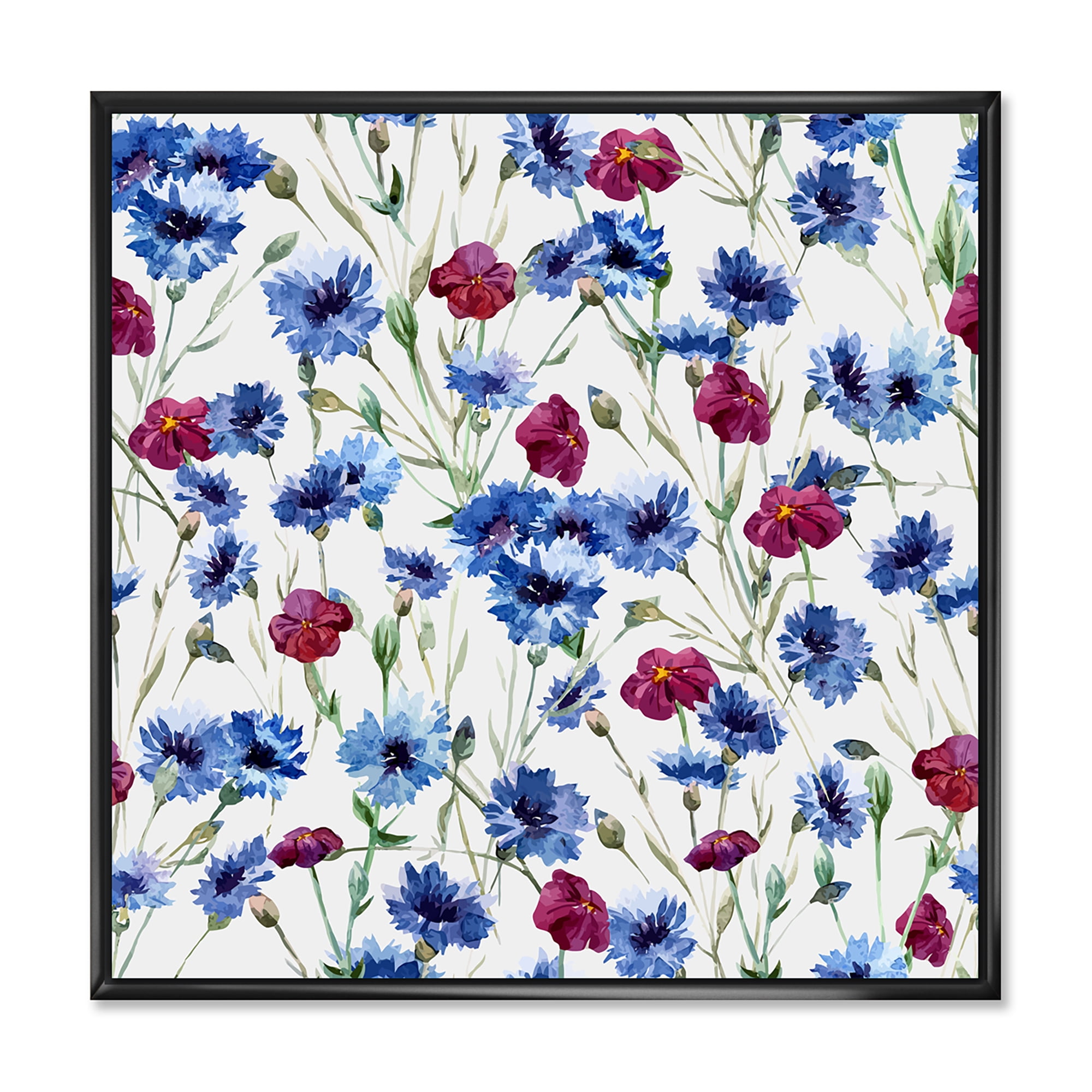 Designart 'Red and Blue Wildflowers' Traditional Framed Canvas Wall Art Print