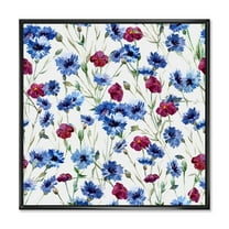 Designart 'Red and Blue Wildflowers' Traditional Framed Canvas Wall Art Print