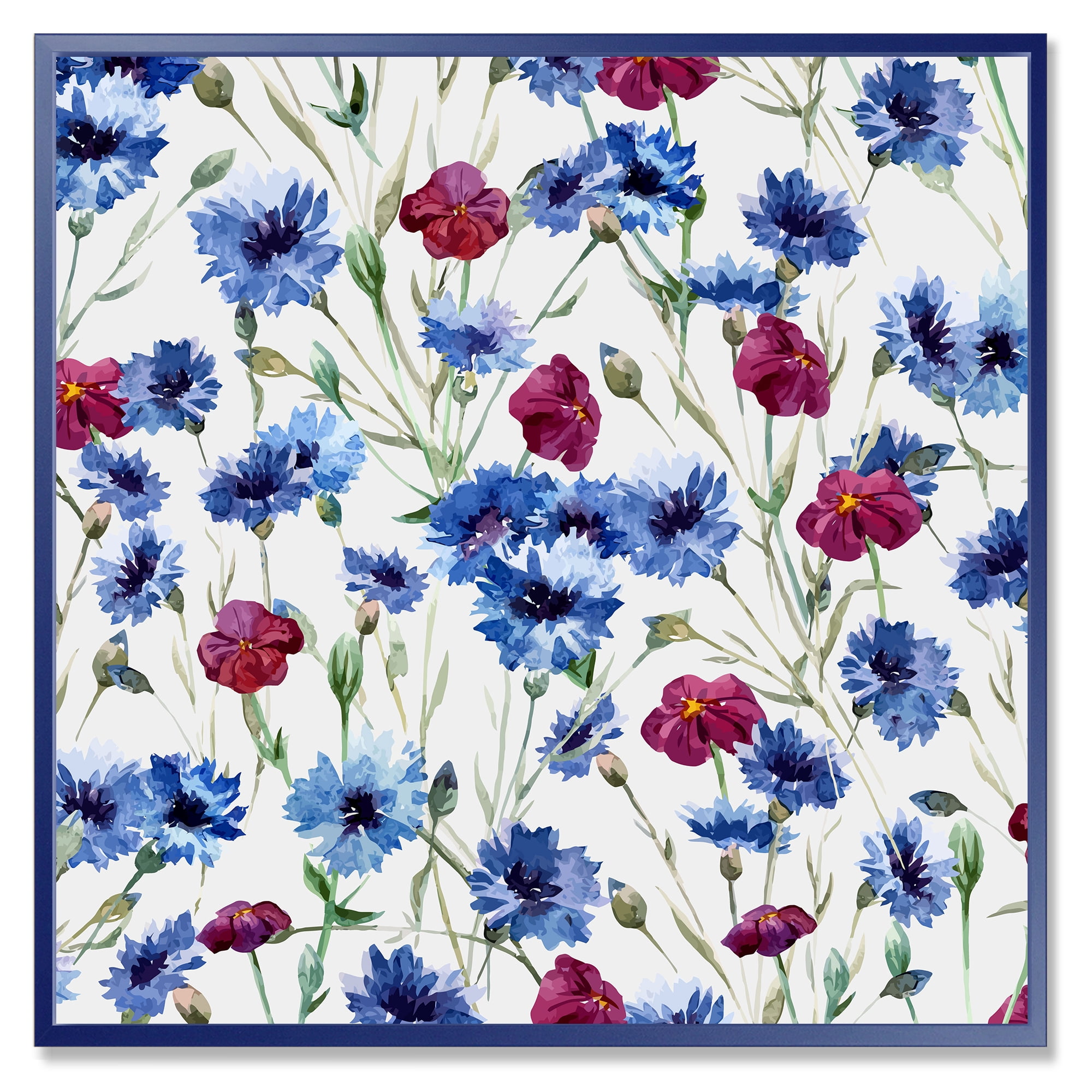 Designart 'Red and Blue Wildflowers' Traditional Framed Canvas Wall Art Print
