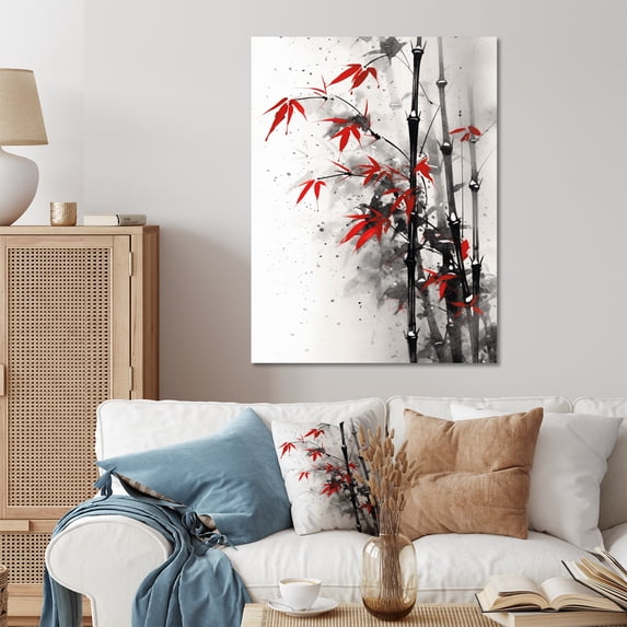 Designart "Red and Grey Bamboo of Japan I" Bamboo Metal Wall Decor