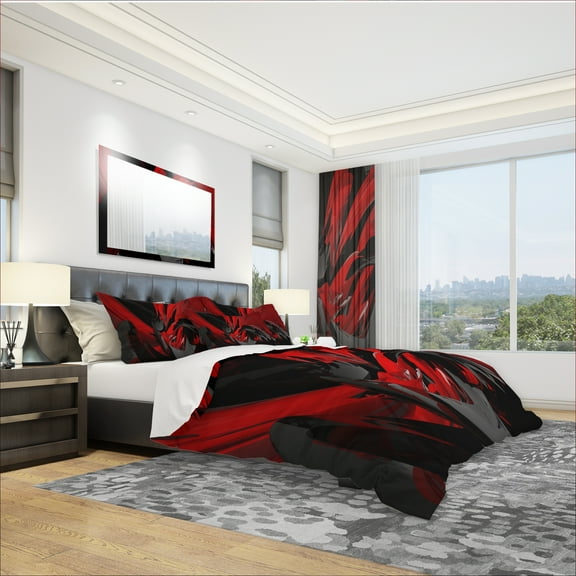 Designart 'Red and Grey Mixer' Modern & Contemporary Duvet Cover Set