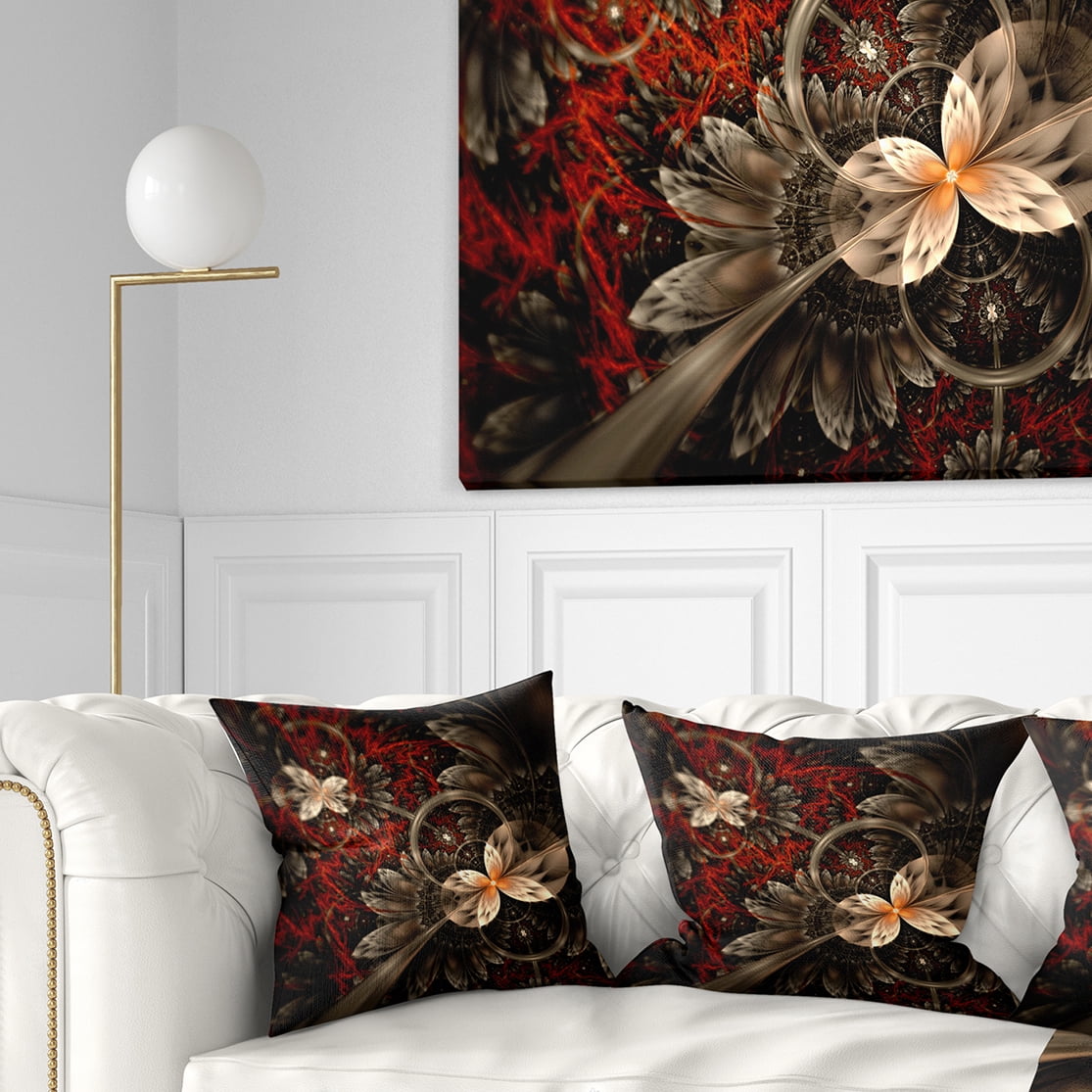 Designart Red and Orange Fractal Flower Pattern - Floral Throw Pillow - 18x18