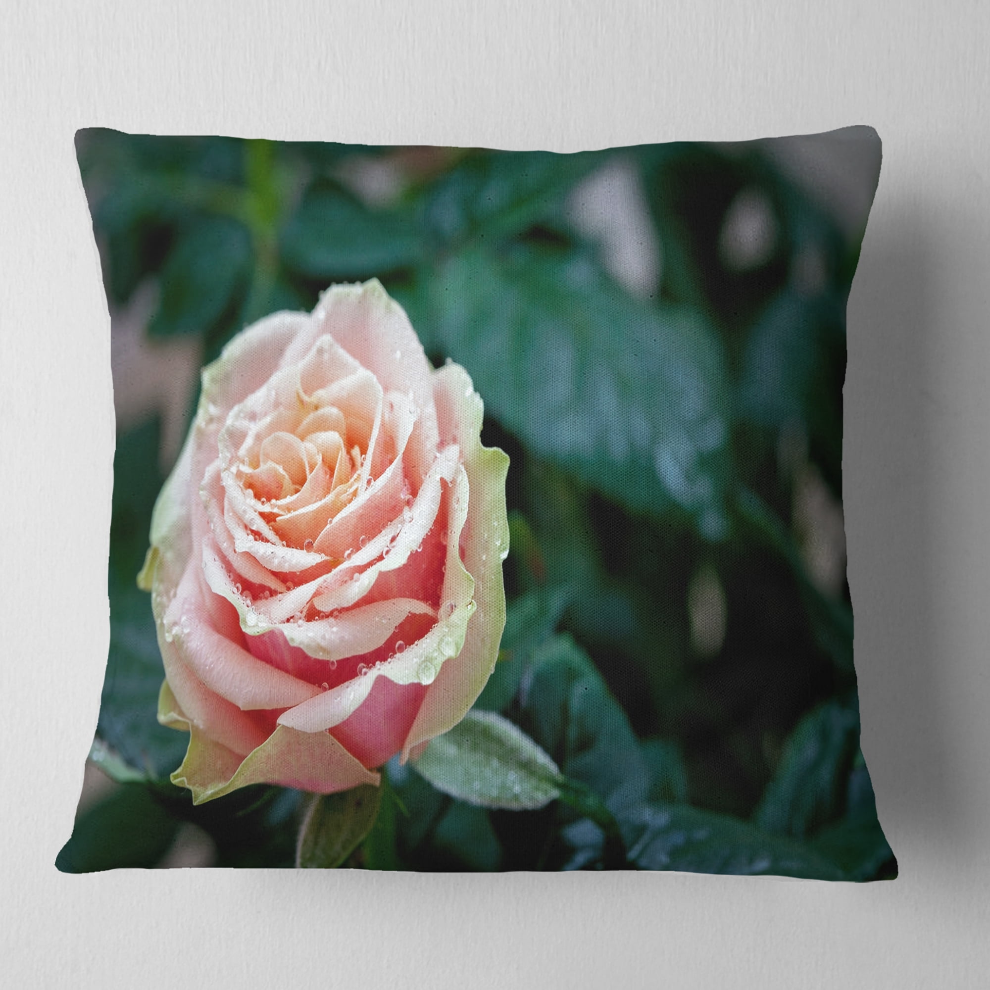 Designart Red and Orange Rose Flower Close Up - Floral Throw Pillow - 18x18