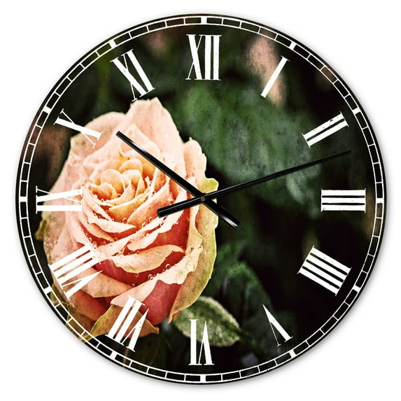 Designart 'Red and Orange Rose Flower Close Up' Traditional wall clock