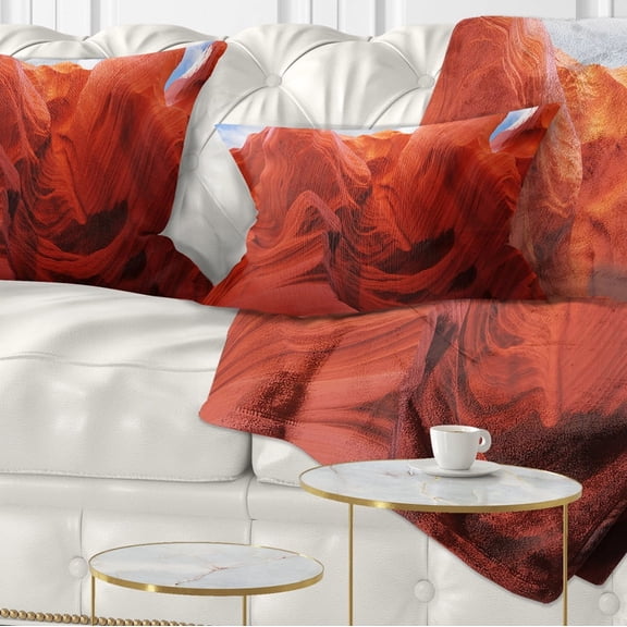Designart Red and Orange Shade in Antelope Canyon - Photography Throw Pillow - 12x20