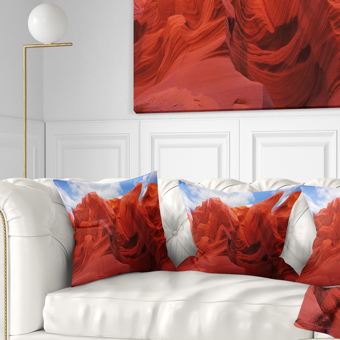 Designart Red and Orange Shade in Antelope Canyon - Photography Throw Pillow - 18x18