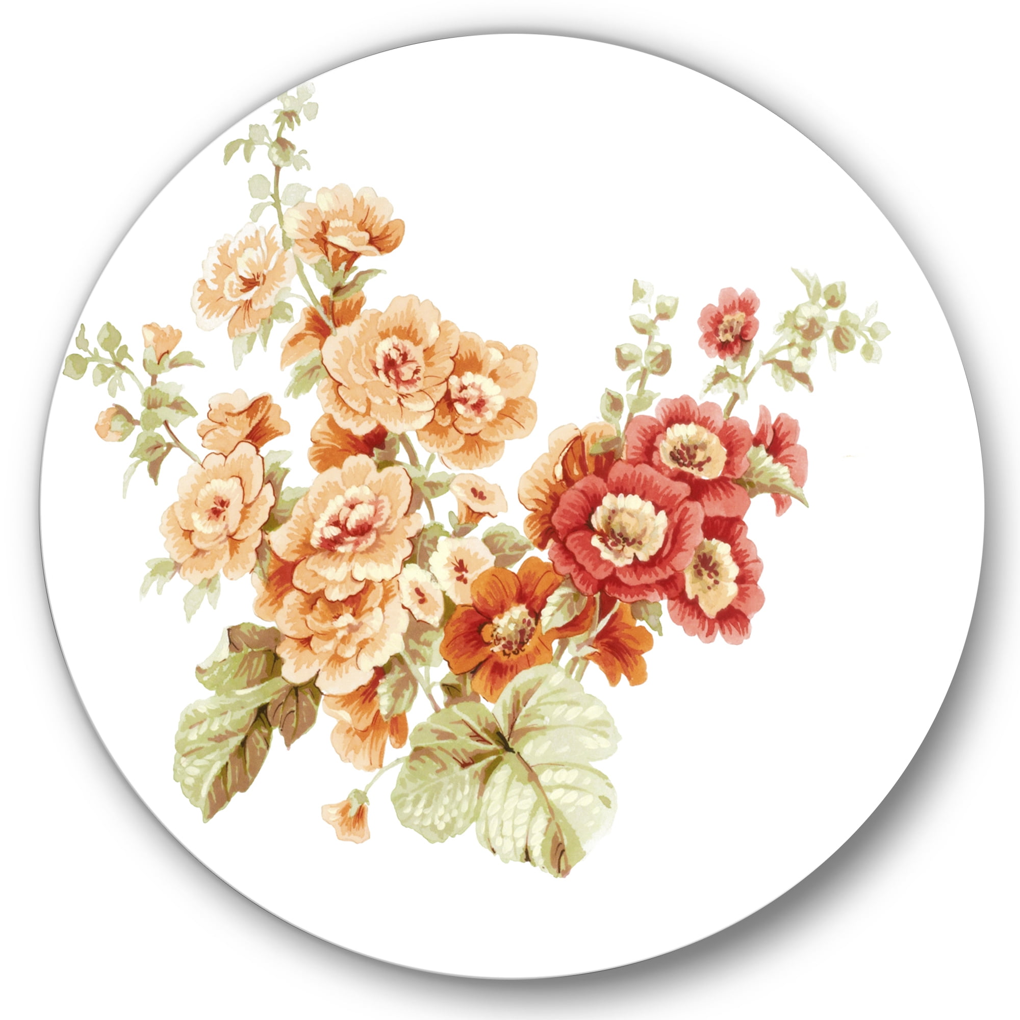 Designart 'Red and Orange Wildflowers' Traditional Circle Metal Wall Art 11x11 - Disc of 11