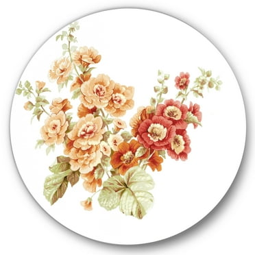 Designart 'Red and Orange Wildflowers' Traditional Circle Metal Wall Art 36x36 - Disc of 36