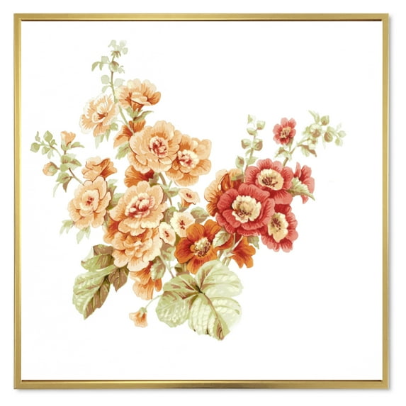 Designart 'Red and Orange Wildflowers' Traditional Framed Canvas Wall Art Print