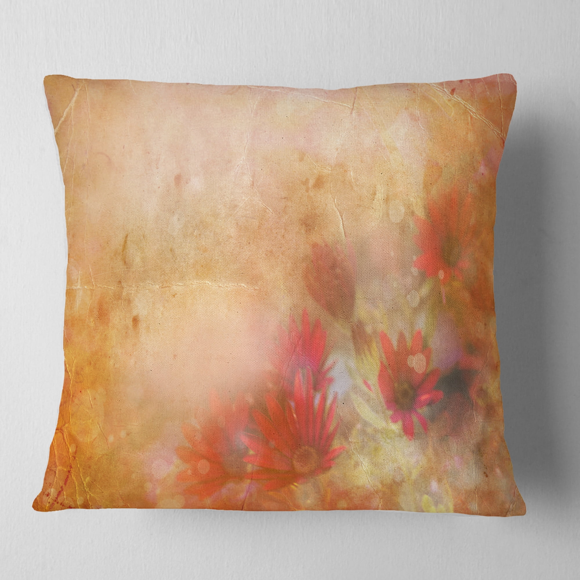 Designart Red and Pink Flowers on Brown - Floral Throw Pillow - 18x18