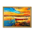 thumbnail image 1 of Designart 'Red and White Boats By The Pier At A VIbrant Sunset' Nautical & Coastal Framed Art Print, 1 of 4