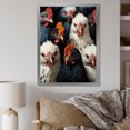 Designart "Red and White Farm Roosters II" Animals Framed Wall Art