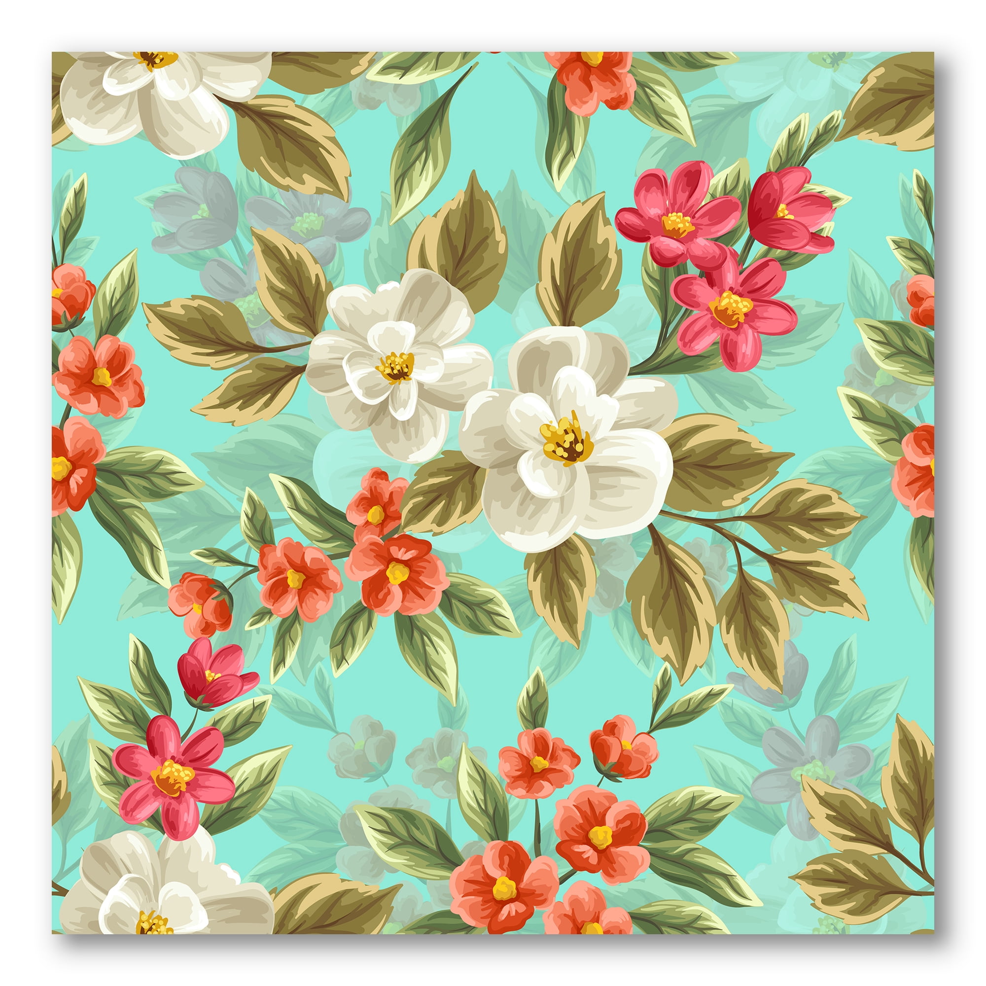 Designart ' Red and White Floral Seamless Pattern ' Traditional Canvas Wall Art Print