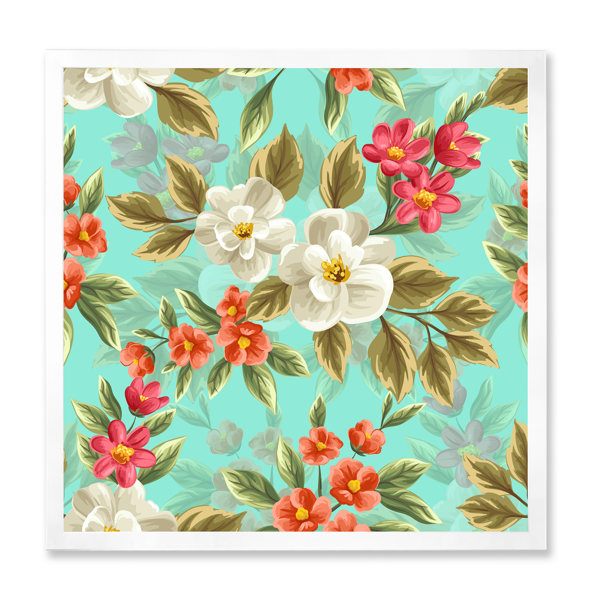 Designart 'Red and White Floral Seamless Pattern' Traditional Framed Art Print