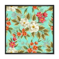 Designart 'Red and White Floral Seamless Pattern' Traditional Framed Canvas Wall Art Print
