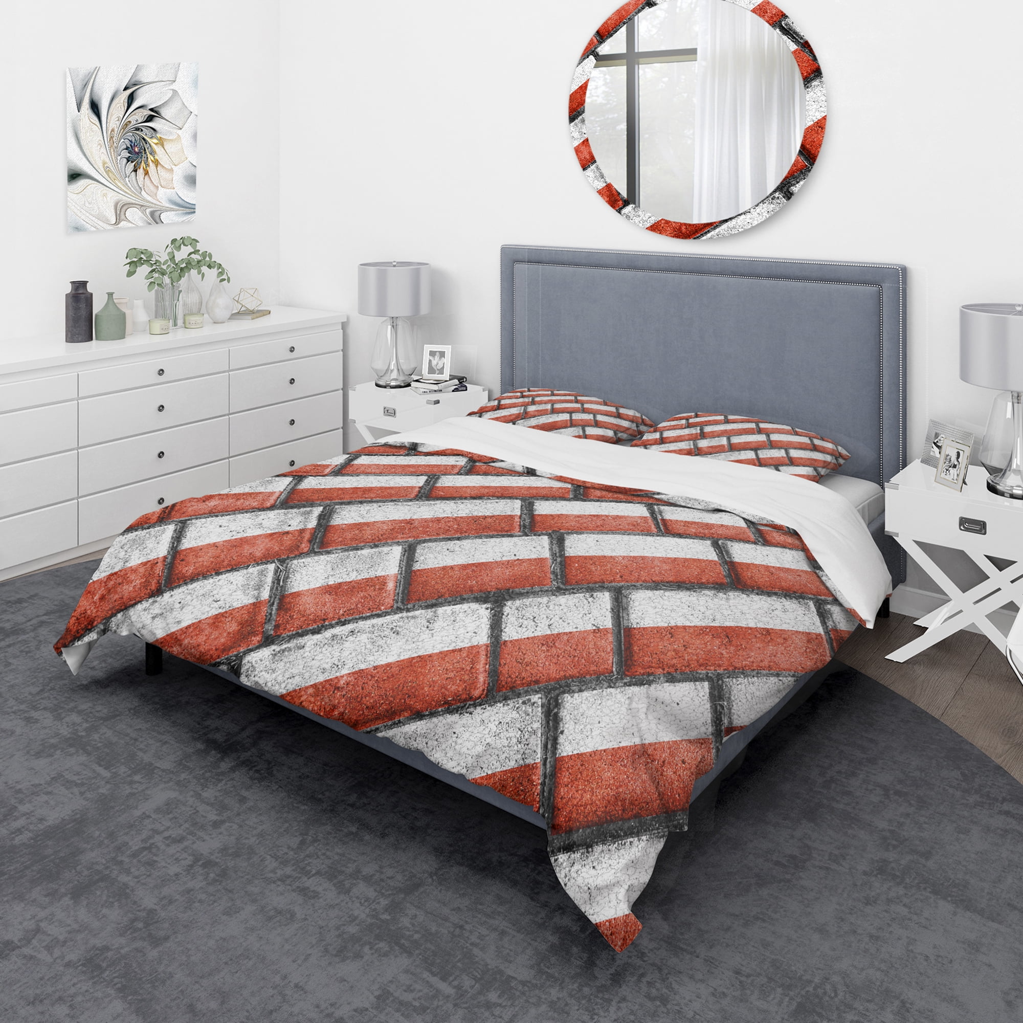 Designart 'Red and White Streetwalk' Modern & Contemporary Duvet Cover Set