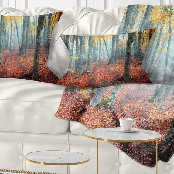 Designart Red and Yellow Autumn Forest - Landscape Photography Throw Pillow - 12x20