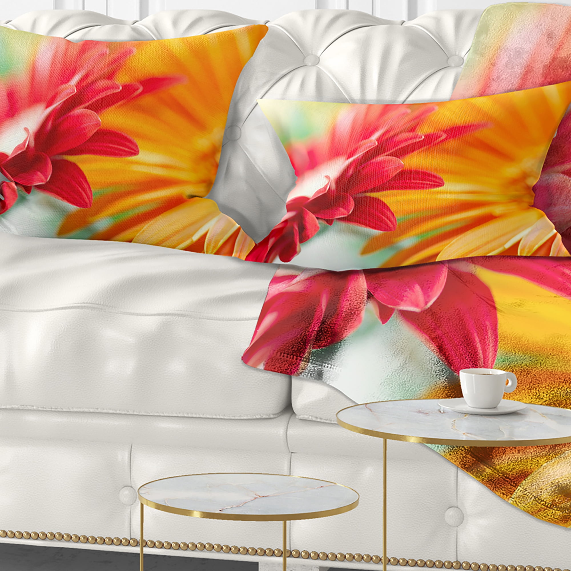 Designart Red and Yellow Daisy Flower - Floral Throw Pillow - 12x20