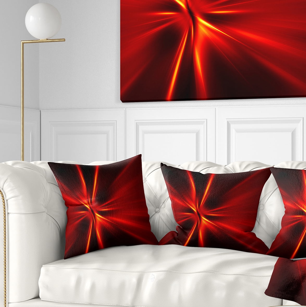 Designart Red and Yellow Rays - Abstract Throw Pillow - 16x16