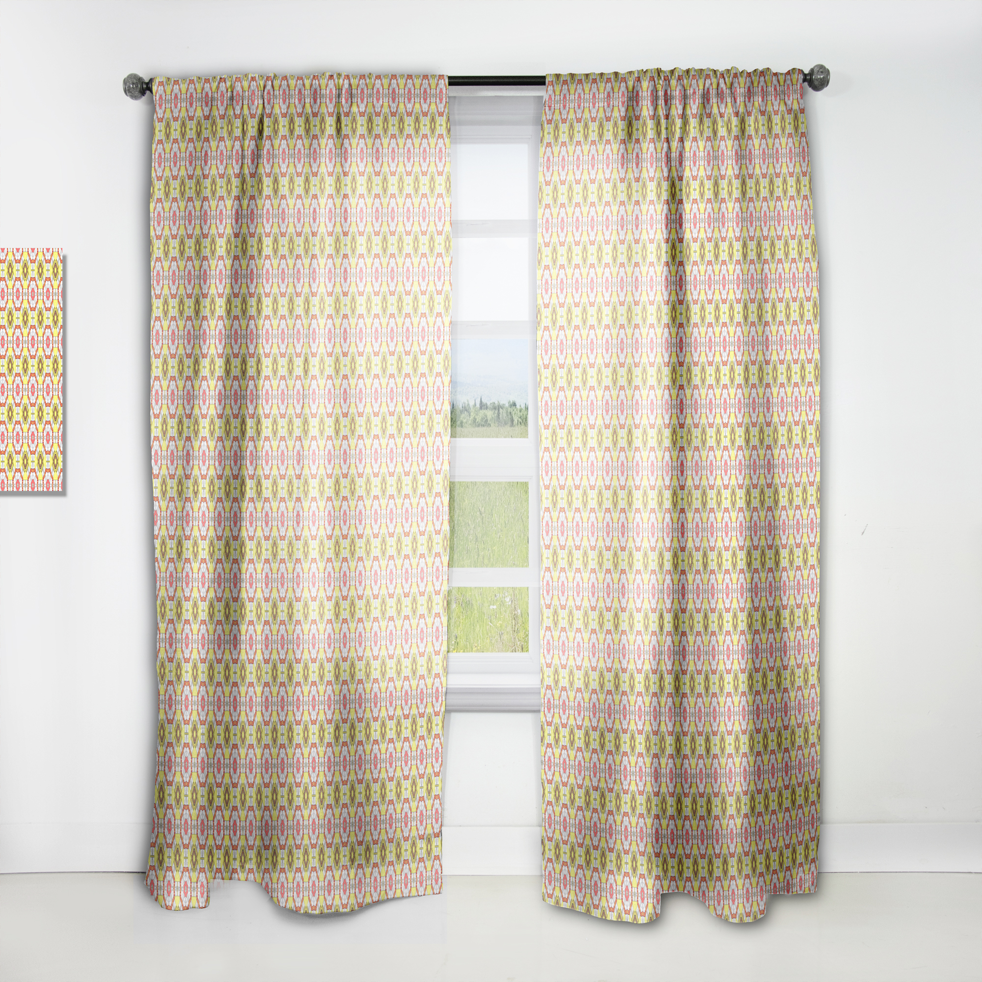 Designart 'Red and Yellow Retro Ethnic Kaleidoscope Design' Mid-Century Modern Curtain Panel
